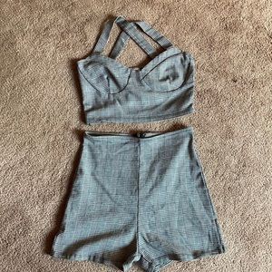 Two piece crop top and high waisted shorts